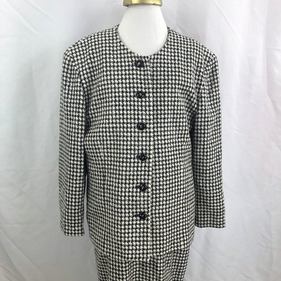 Vintage Pendleton Wool Black White Houndstooth Separates Suit Blazer Jacket Skir - Picture 2 of 15